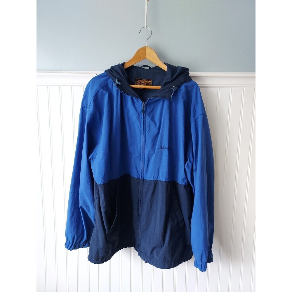EDDIE BAUER Men's‎ Large Nylon Windbreaker Lightweight Full Zip Hooded Hood Blue